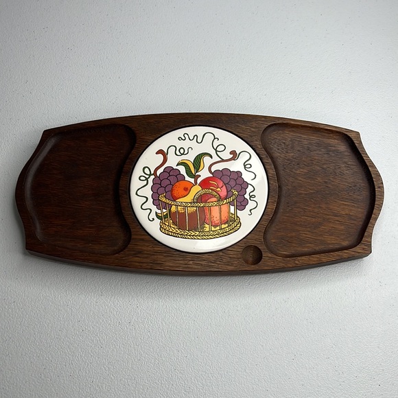 Vintage Gail Craft Cheeseboard Wood & Ceramic Tile Appetizer Serving Tray MCM - Picture 12 of 12
